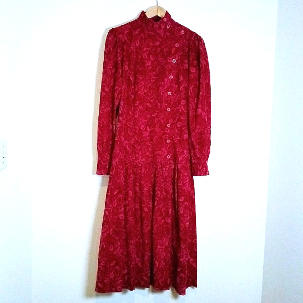 RARE Vintage 80s Laura Ashley Floral Pinwale Corduroy Drop Waist Dress